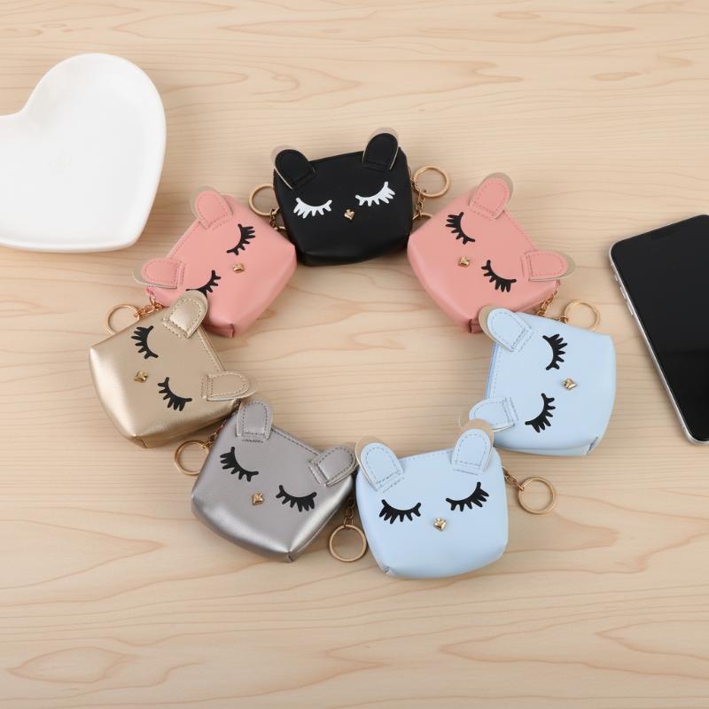Mini Cute Cat Keychain Cartoon Lipstick Bag Fashion Earphone Storage Zipper Coin Purse Pendant Girls Gift Wallet