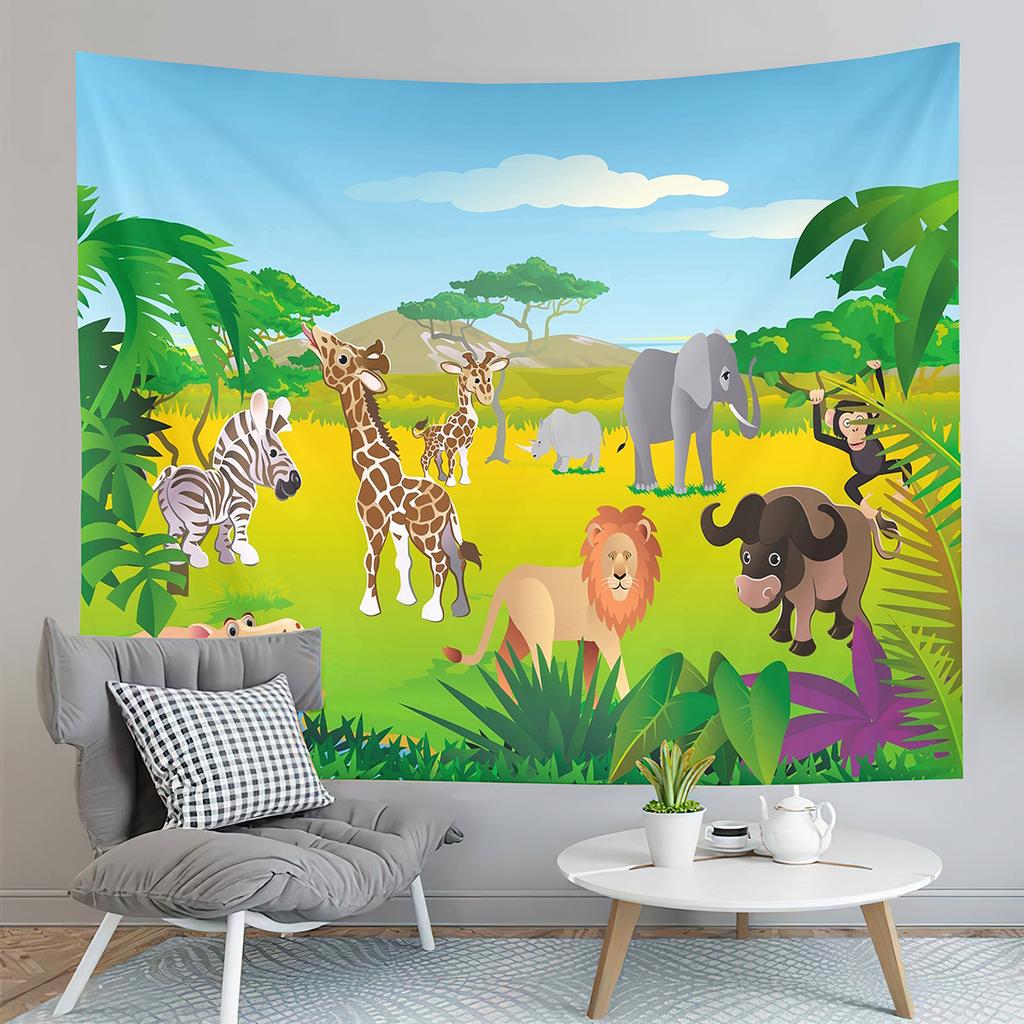 Cartoon Baby Animals Tapestry Cute Tiger Tapestry Creative Theme for Children Wall Hanging Living Room Bedroom Dorm Tapestries