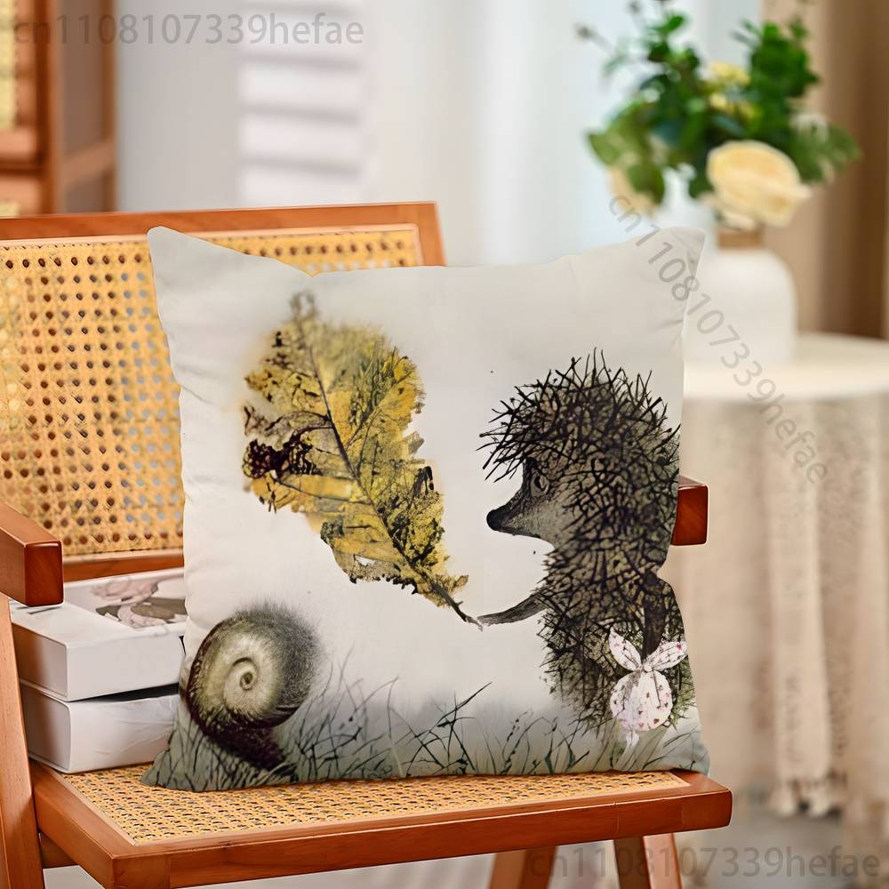 Retro Vintage Hedgehog Print Polyester Pillow Case for Valentine gift Home Sofa Cushion Cover Decoration Custom