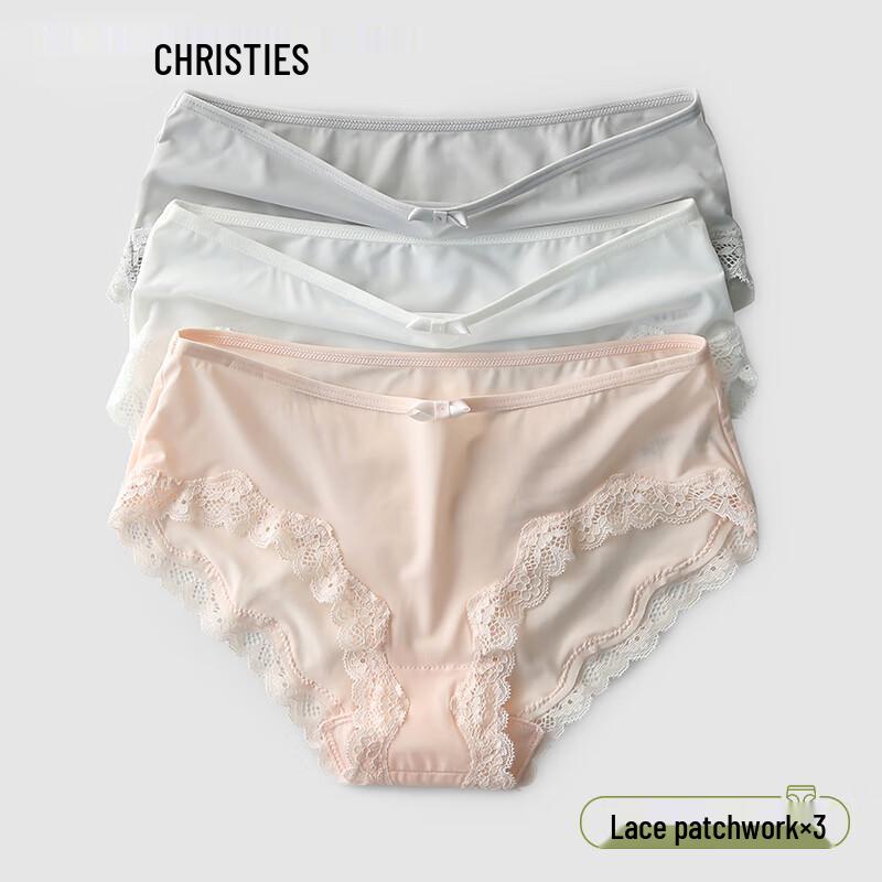 

Женские бесшовные трусики-слипы Christies из ледяного шелка с кружевом - 3 штуки M