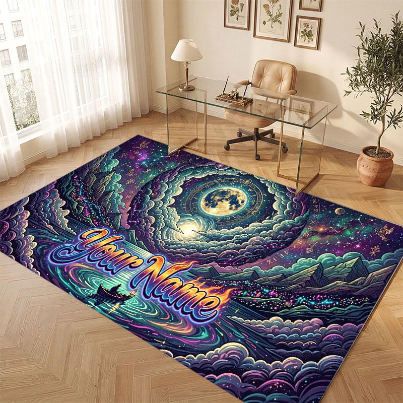 Space Cosmic Theme Crystal Velvet Floor Rug Personalized Custom Name Text Warm Carpet Home Decoration