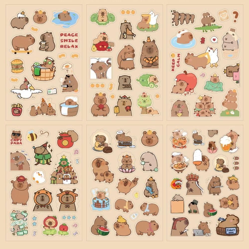 6 Pcs/Bag Creative Capybara Hand Ledger Stickers Cute Capybara Sticker Bag  Journal