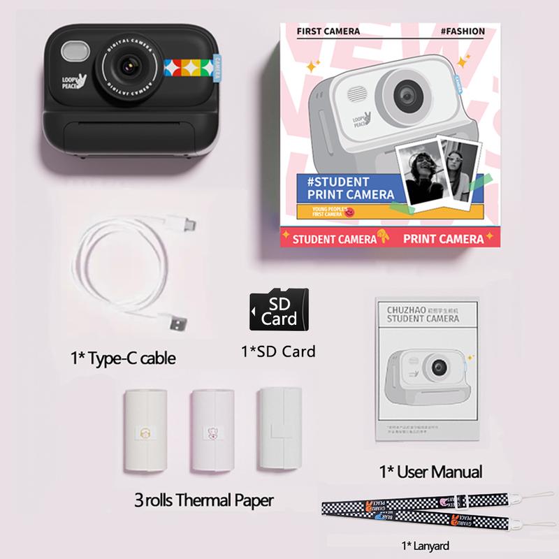 Barevný instantní fotoaparát pro děti, Vánoční dárky k narozeninám pro dívky a chlapce, HD digitální videokamery, termopapír bez inkoustu