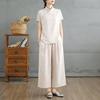 9017 Vintage Chinese Linen Suit: Summer Loose Fit Shirt & Wide-Leg Pants Set