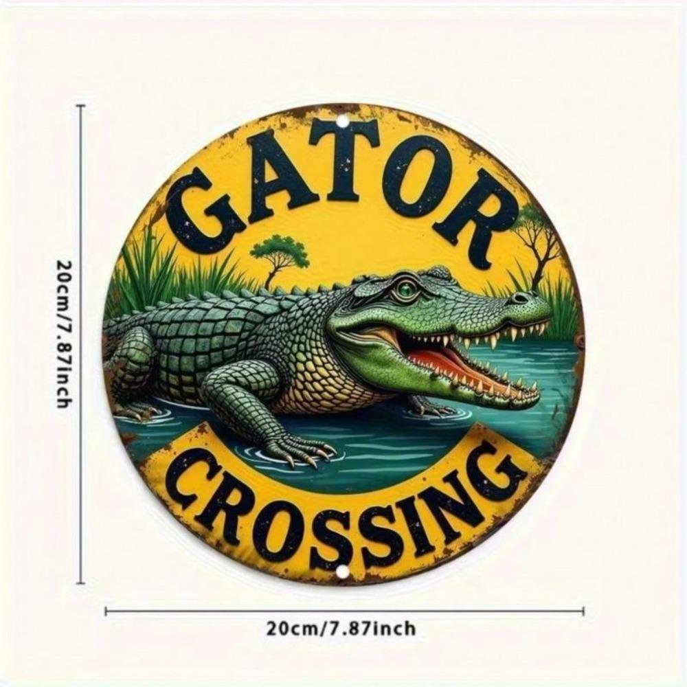 Metal Alligator Crossing Sign Wall Art Outdoor Indoor Decor Weather Resistant Holiday Gift