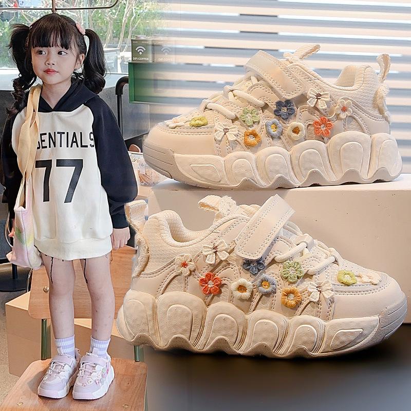 Children's shoes new 2025 spring and autumn breathable girls flower bread shoes small bow fashion student classmates