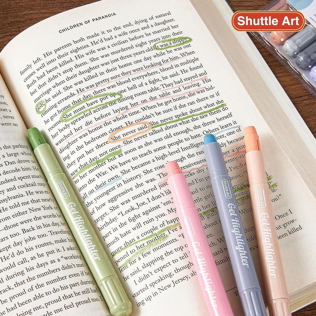 Shuttle Art Highlighter Soft Solid Fluorescent Fluorescent Soft Retractable Gel with Clear for Marking Convenient Storage Pens, 12-Color Set, Colors,