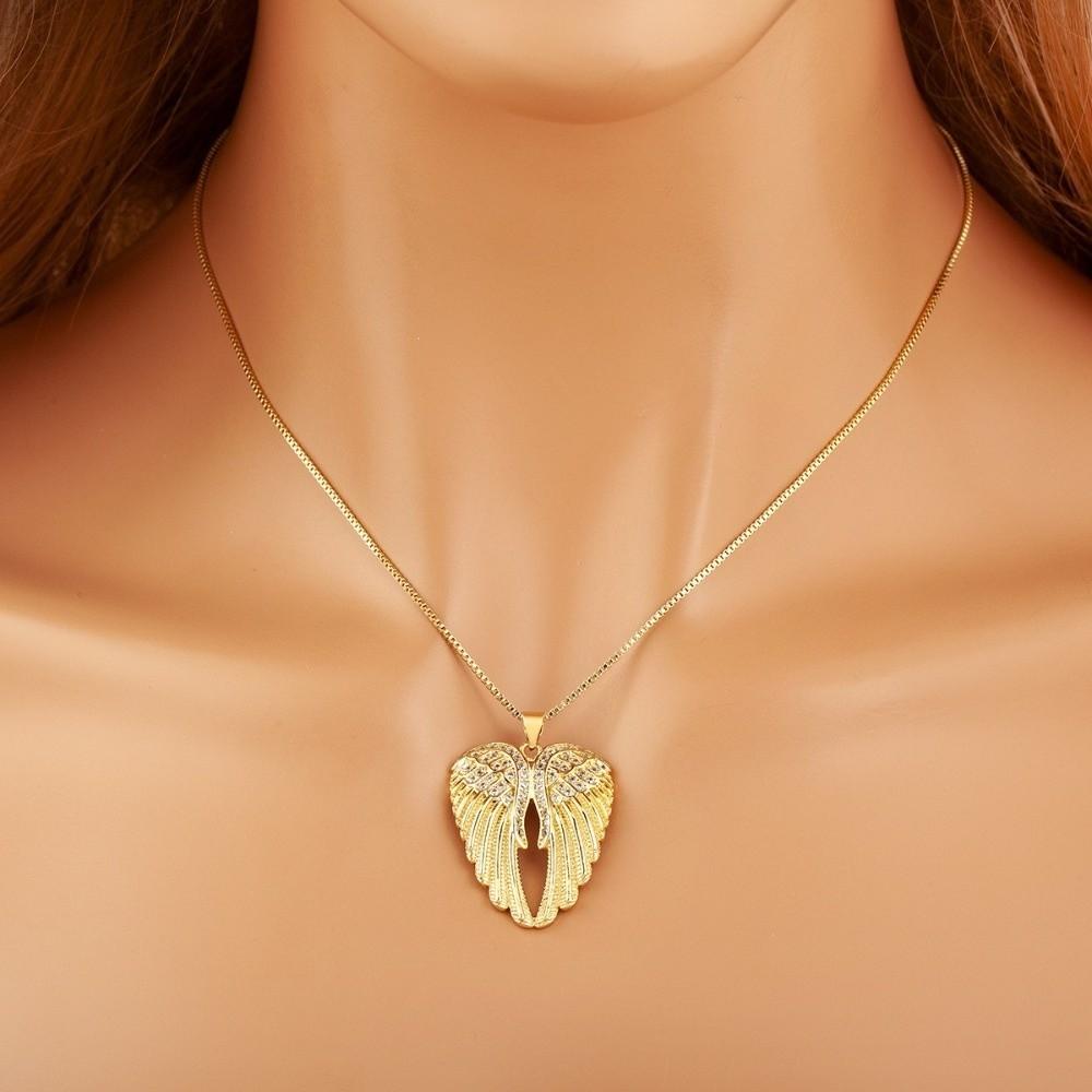 Hip Hop Style Wings Shape Pendant Necklace Zircon Charm Clavicle Chain Pendant Necklace  Unisex