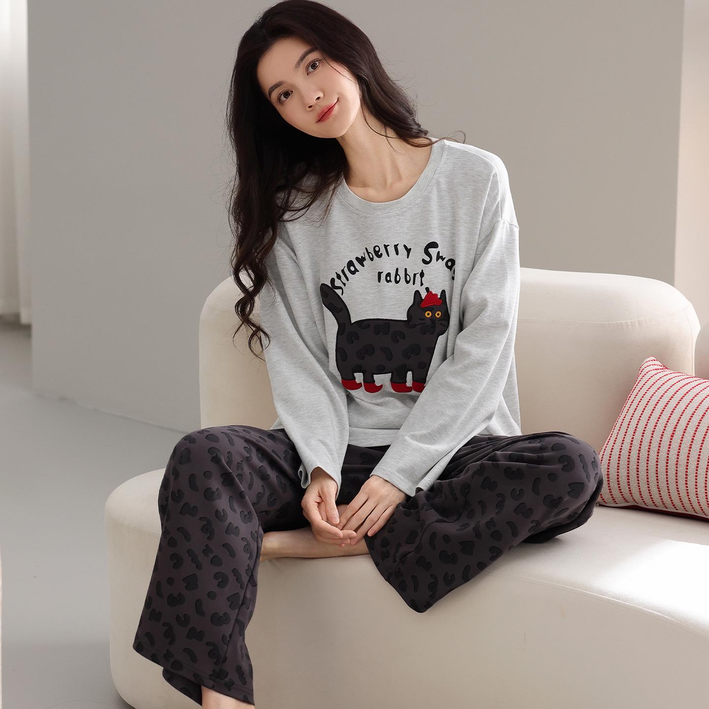 

Women s Autumn Cotton Pajama Set: Cute Cartoon Pullover with Long Sleeves and Pants for Indoor & Outdoor Comfort M (Height 150-155cm, Weight 80-100 lbs)