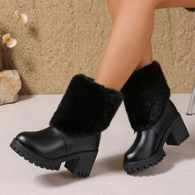 Shoes Female 2024 Hot Sale Ankle Women's Boots Rome Modern Boots Women Round Toe Chunky Heels Back Zip Plus Size Shoes Women
