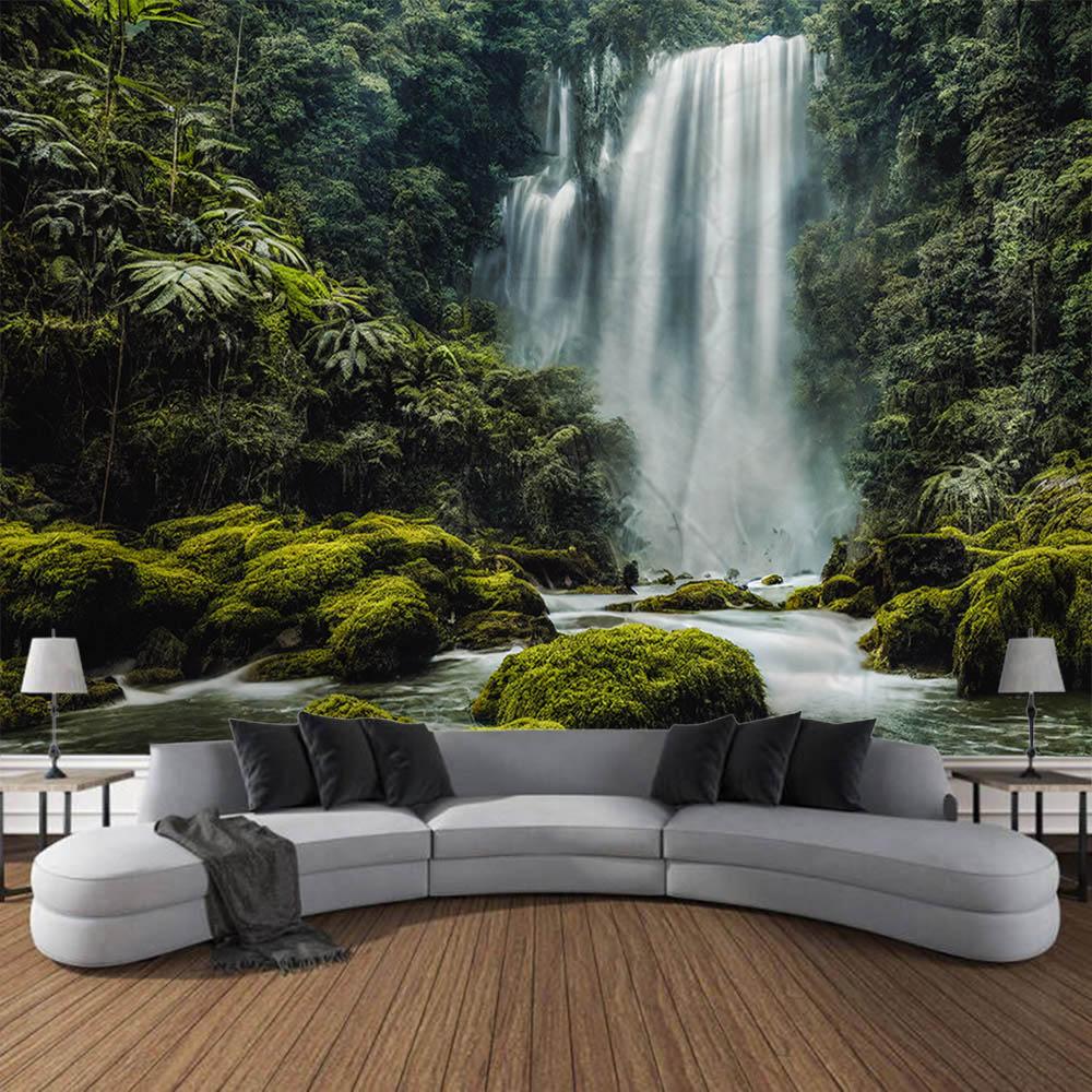 Bohemian style home decoration wall hanging forest waterfall tapestry landscape background cloth bedroom living room dormitory