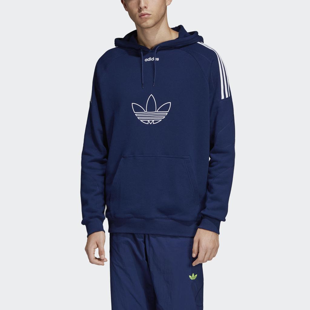 adidas Originální flokovaná mikina s kapucí s logem Módní Pohodlná Mikina Pánské Mikiny Modrá DU8206