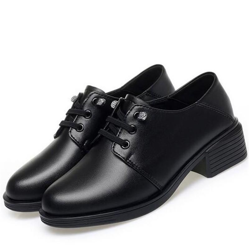 Fashion GKTINOO 2025 Spring Autumn Genuine Leather Shoes Woman Pumps British Soft Sole Plus Velvet Warm Black Shoes Mid Heels