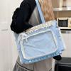 Borsa a tracolla trasparente con fiocco stile Lolita, Borsa tote di grande capacità, Borsa a tracolla carina anime, Giapponese