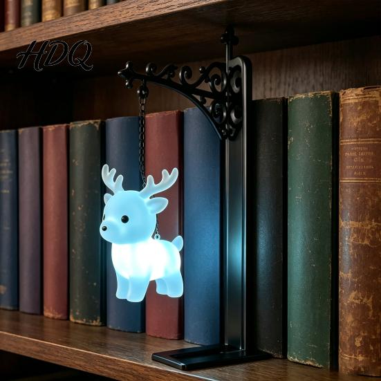 Portable Animal Pendant Metal Magic Owl Hanging Bookend Lamp Resin LED Night Light Durable Lightweight Light Deer Bird Decor for Bookshelf