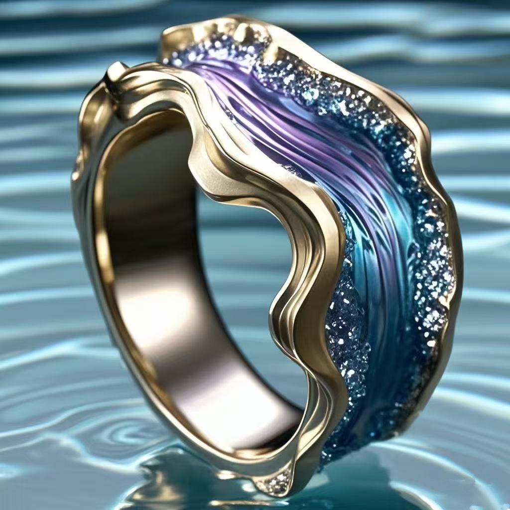 Ocean Series Wave Resin Ring Ladies Wave Opening Ring