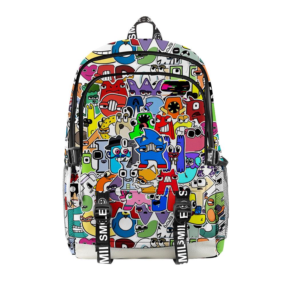 Rucsacuri școlare populare clasice Alphabet Lore pentru studenți, unisex, cu imprimeu 3D, Oxford, impermeabile, multifuncționale, rucsacuri de călătorie