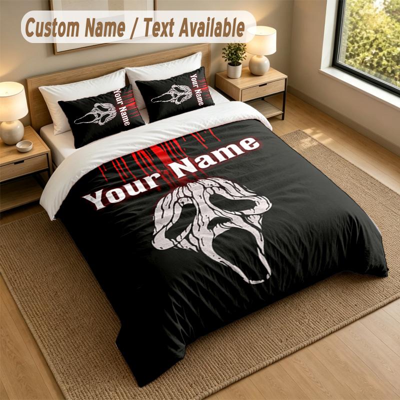3Pcs Bedding Set Custom Name Text, 1 Sheet 2 Pillowcases Home Bed DecorScream Ghostface