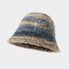 Windproof and Warm Hat for Women Japanese Retro Contrasting Color Gradient Rainbow Knitted Fisherman Hat Winter Basin Hat