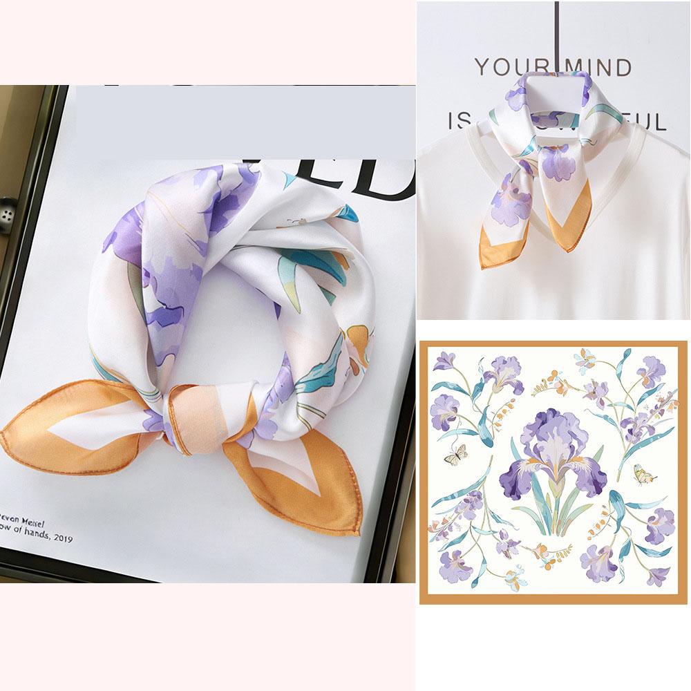 53x53cm 100% Mulberry Silk Scarf Luxury Square Hair Bandana Elegant Head Wrap Neckerchief Sunscreen Shawl for Women