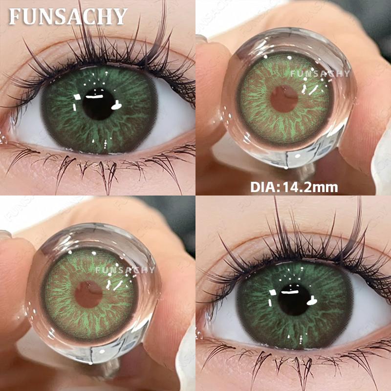 Funsachy 2Pcs Fashion Color Contact Lens For Pupils Blue Eyes 14.2mm Natural Brown Eye Lenses Beauty Green Lens Annual Cosmetics