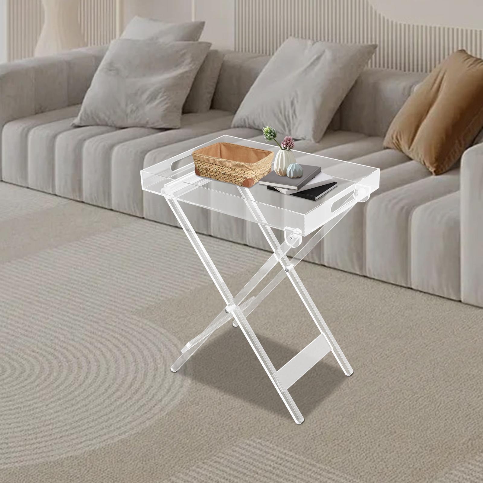 

Х-образный кронштейн Складной акриловый столик, Портативный прозрачный маленький приставной столик (Грузоподъемность 15,43 фунта) для Кафе и Балкона прозрачный