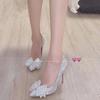 Xianfeng high heels silver bow wedding shoes Xiuhe bridesmaids thin heels pointed head light mouth single shoes