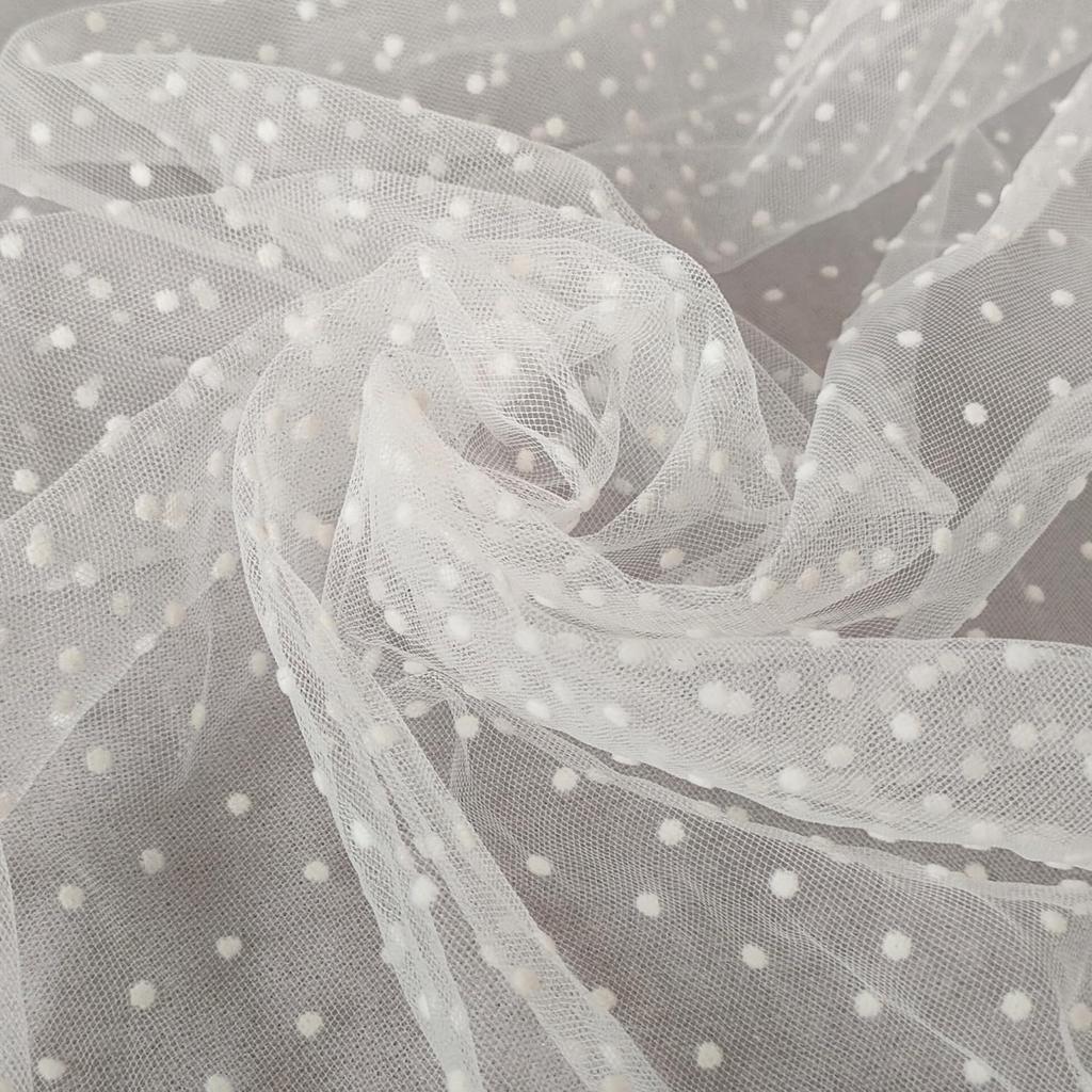 moonfarm Polka Dot Tulle x 155cm 8 Colors to Choose Flocked Lace Fabric for Costumes 2 Fabric, 1-3m Wide, From, (3m, Whites)