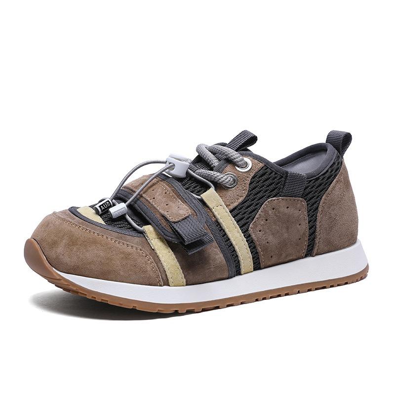 

Retro sneakers women s autumn new leather Velcro casual jogging ugly cute big head 35 коричневый