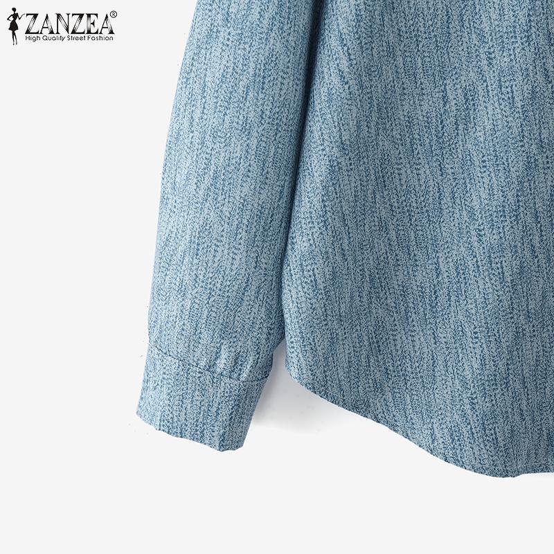 ZANZEA Women Turn Down Collar Long Sleeve Casual Print Blouse