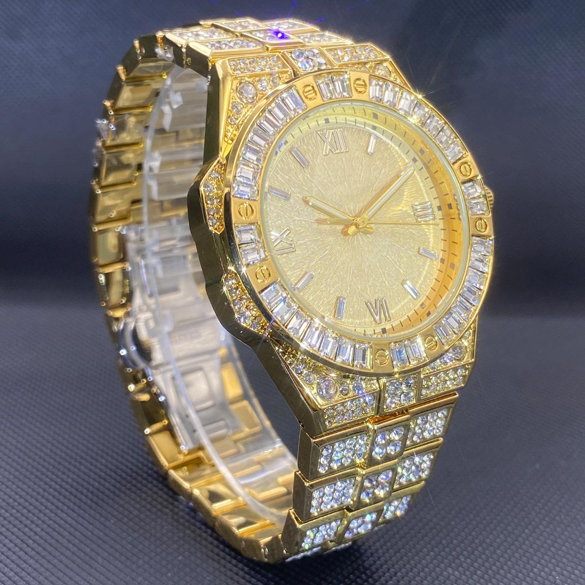 

Women Men Diamond Watch, Bling Iced-Out Quartz Wrist Watch with Luminous Dial, Waterproof Stainless Steel Watch Pink/Blue Dial золотий