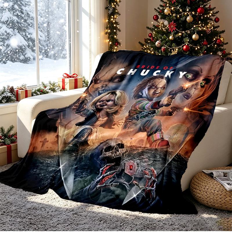 Bride of Chucky Pattern Blanket for Home Decoration, Bed, Sofa, Car Travel, Camping, Suitable for All Seasons, Birthday Christmas Gift