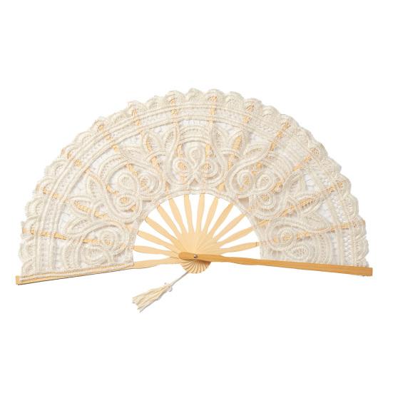 

Винтажный кружевной складной веер, портативный летний цветочный кружевной веер, украшение для танцев бежевый