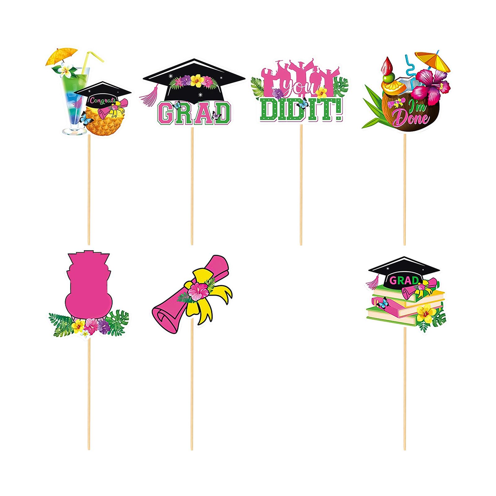 

8-Piece Graduation Cupcake Topper Set — Cake Decoration Supplies For Birthday Parties And Graduation-Themed Parties One Size