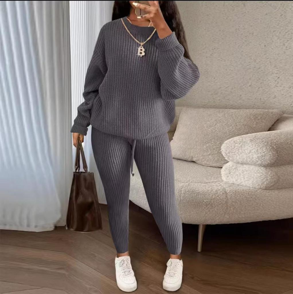 European & American Fashion Knitwear: Women's Soft & Fluffy Sweater and Pants Set for Autumn & Winter
