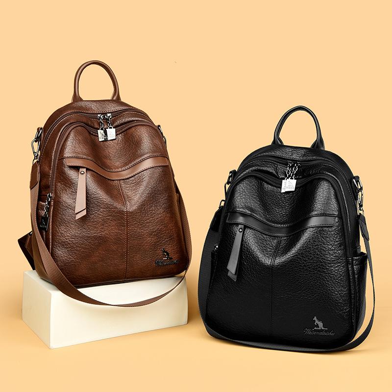 Schoolbag Soft PU Leather Backpack Women's 1011 New Large Capacity Commuter Backpack Multifunctional Shoulder Crossbody Anti-theft Travel Bag