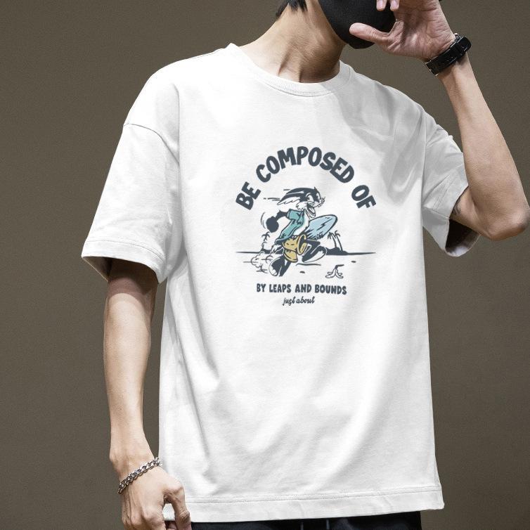 

Minimalist Printed Short Sleeved T-shirt for Men Cotton Summer Tops S