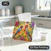 1pc Tissue Box, Folk Art Colorful Birds Flowers Joyful Pattern, 2D Flat Printing, Polyester Fabric, Can Be Folded, Napkin Box, for Home