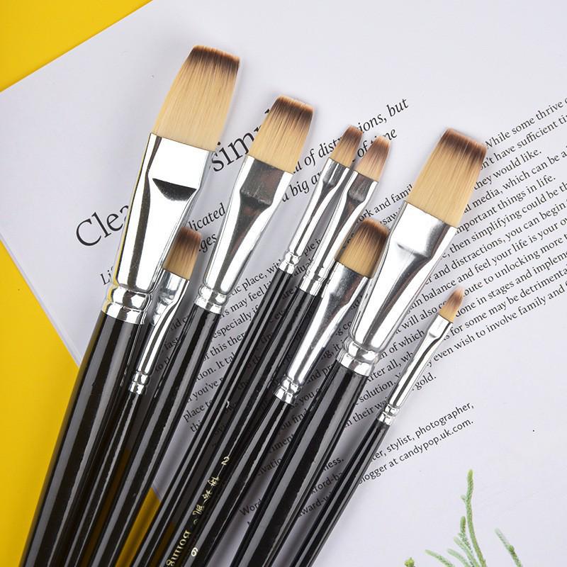Digital Oil & Watercolor Brush Set: 8-Piece Flat Nylon Bristle Brushes for Painting and Art Supplies