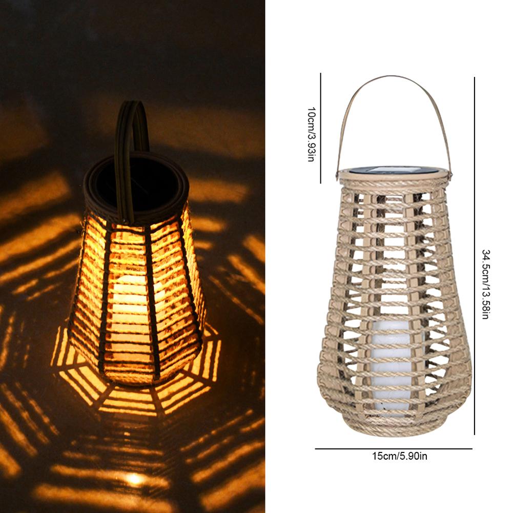Outdoor Solar Light Solar Rattan Lantern Hanging Bamboo Lamp with Handle Solar Powered Decorative Candle Light Garden Decoration