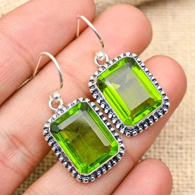 Ravishing Peridot Gemstone Handmade 925 Solid Sterling Silver Jewelry Earrings For Women