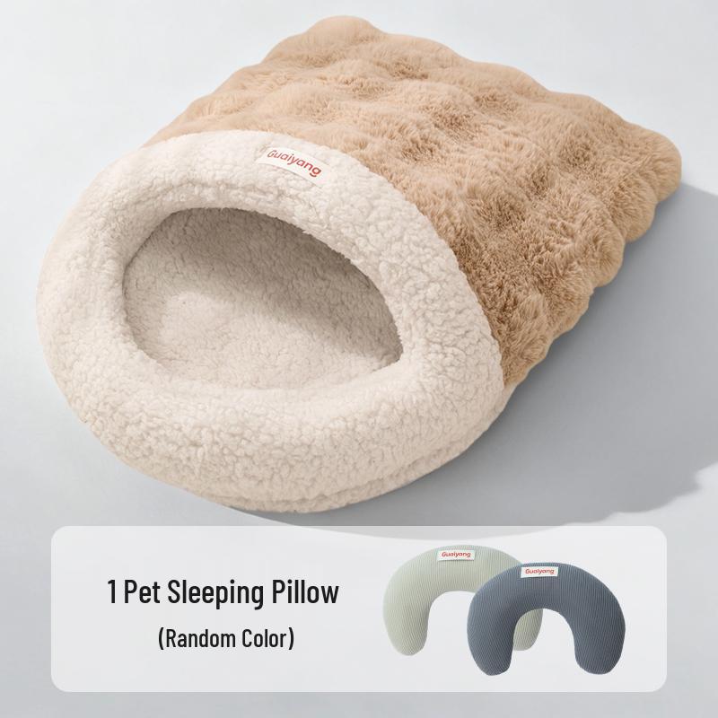 Cozy Semi-Enclosed Cat & Dog Sleeping Bag Bed - Winter & All-Season Use