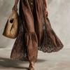 V Neck Sleeveless Maxi Dress Bohemian Lace Solid Color High Waist Slim Fit Long