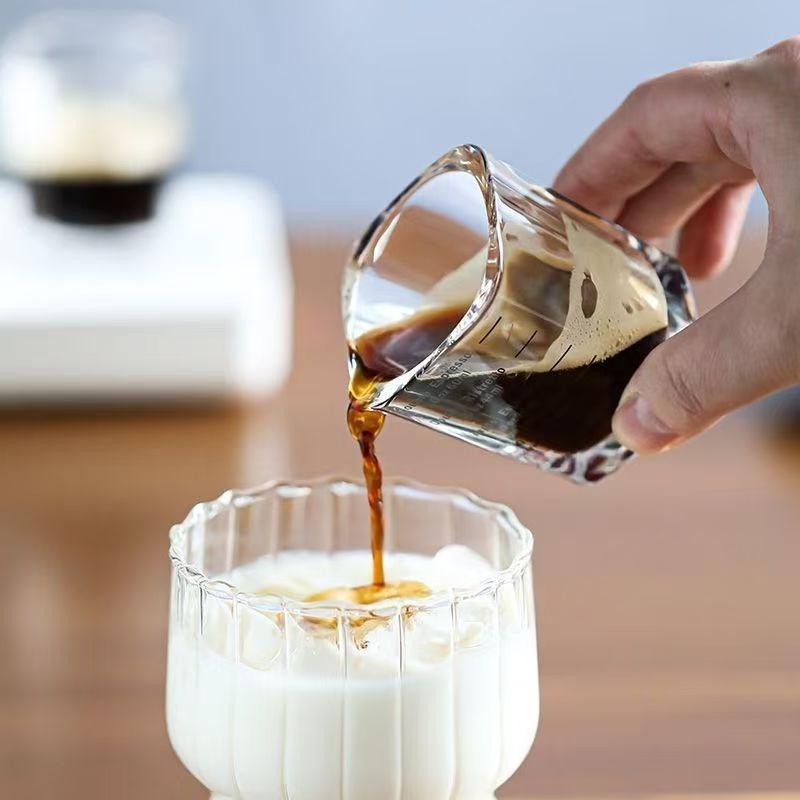 2pcs Espresso Coffee Ounce Roasting Measuring Cup Glass 60ML Square Thickened Ounce Graduated Concentrated Simple Heat-resistant