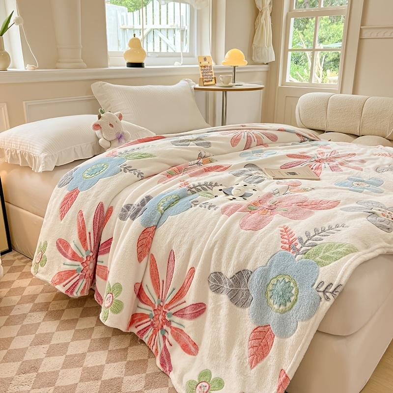 1 Stück Gemütliche Gesteppte Decke mit Blumenmuster - Leicht, Luxuriöser Stil, Ganzjahres-Flanell mit Lebhaften Pinken, Blauen und Lilafarbenen Blumen, Perfekt für das Schlafzimmer