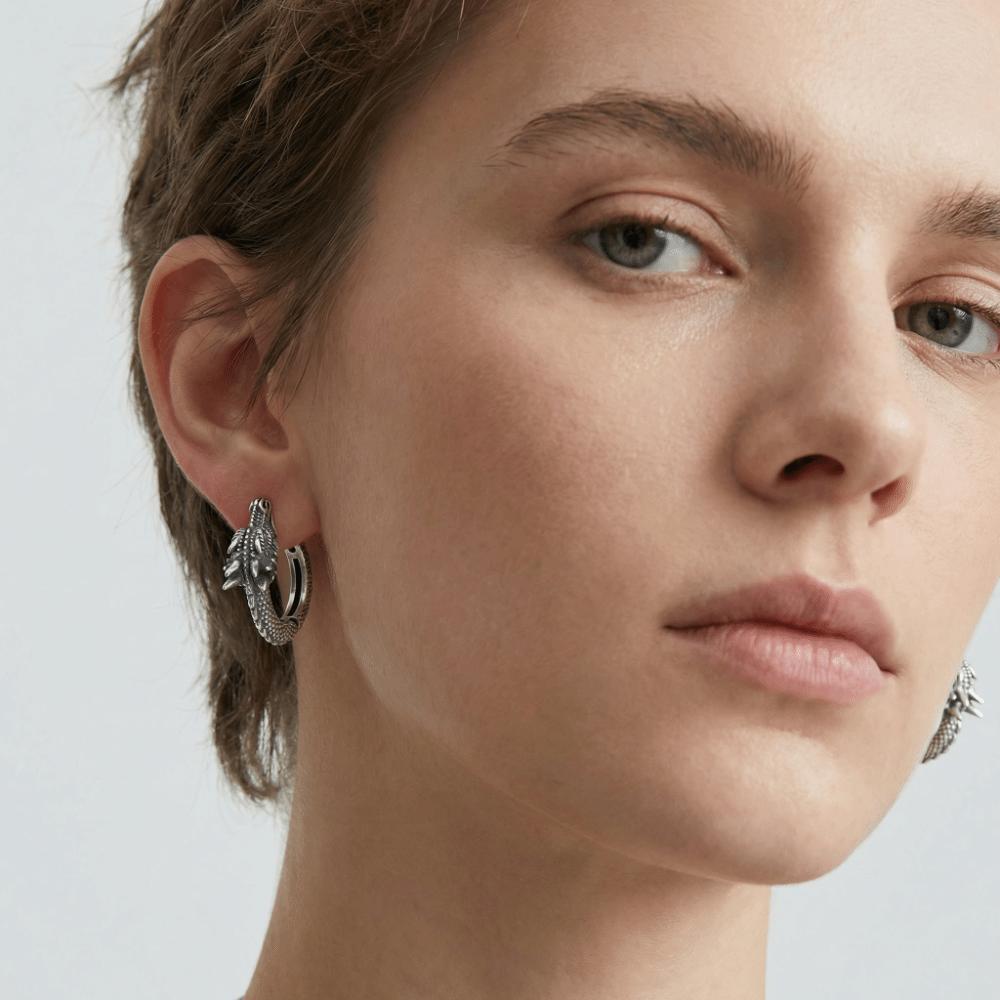 Hot Antique Dragon Hoop Earrings Metal Color Bold Men Earrings Personality Animal Hip Hop Ear Buckles Punk