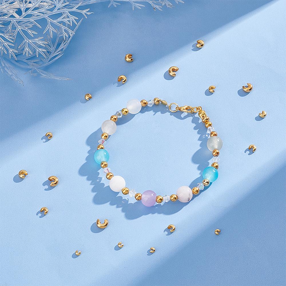 120Pcs 4 Styles 304 Stainless Steel Crimp Beads Cover, Golden, 3~6x1.5~2.5mm, Hole: 1~2mm, 30pcs/style