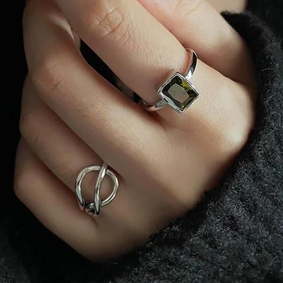 Vintage Punk Green Zircons Rings for Women Couples New Fashion Simple Multilayer Geometric Handmade Party Jewelry Gifts