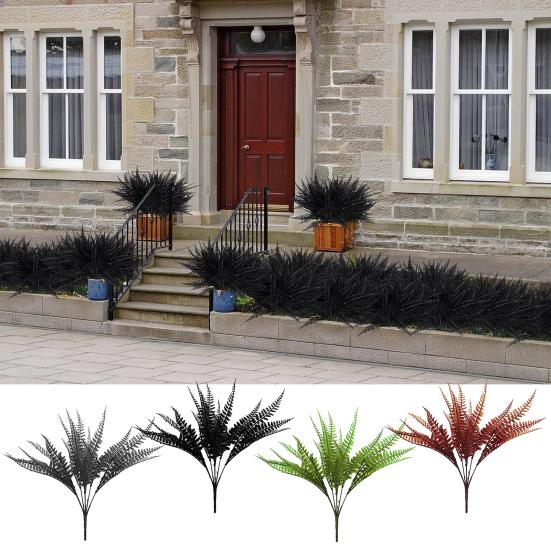 4 stk/sett kunstig bregne 7 gren UV-bestandig Hjemmekontor Bryllup Faux Grønt Plastplanter Innendørs Utendørs Hage Hage Hage Dekorasjon Fotorekvisitter