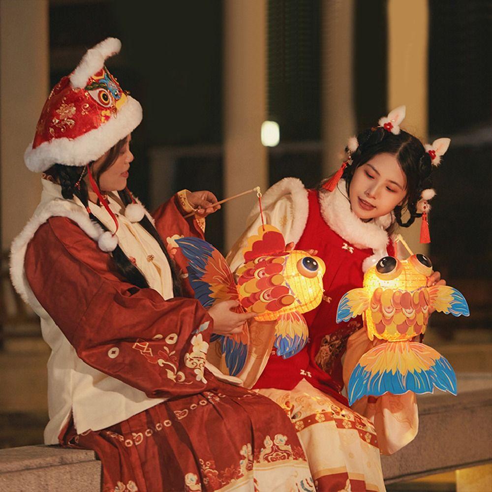 Handmade DIY Mid-Autumn Lantern With LED Light Koi Carp Fish Lantern Portable   Home Decoration